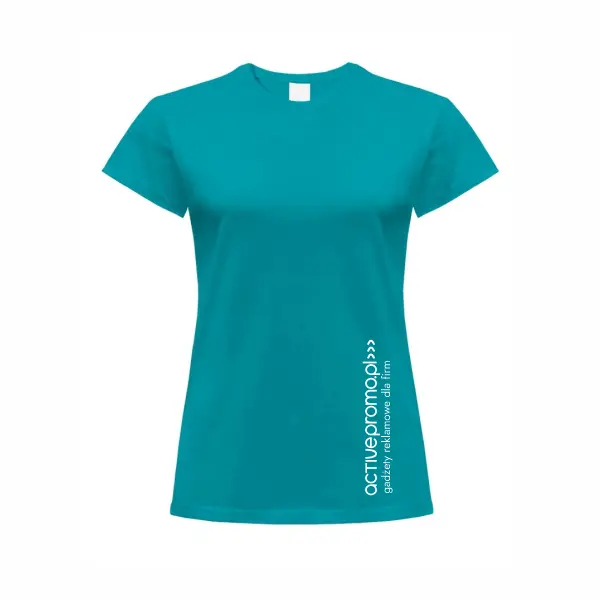 bawełniany t-shirt damski w kolorze turkusowym z logo activepromo